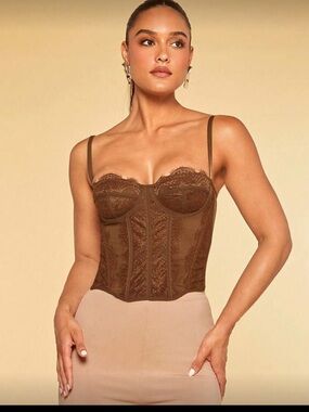 SHEIN Brown Lace Bustier Corset Top